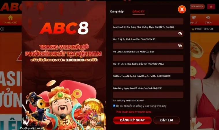 Đăng Ký ABC8: Hành Trình Khám Phá Giải Trí Đỉnh Cao Trong Năm 2025 2 Giao diện đăng ký ABC8