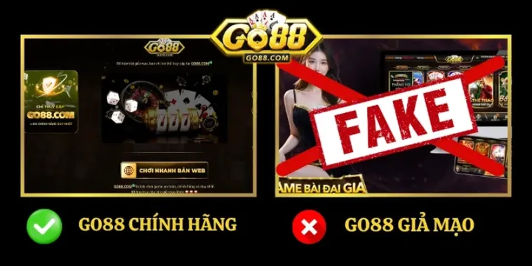 Khi so sánh trực tiếp, logo Go88.com thật tạo cảm giác chuyên nghiệp và tin cậy, còn logo giả Go88.com trông tạm bợ và thiếu thẩm mỹ.